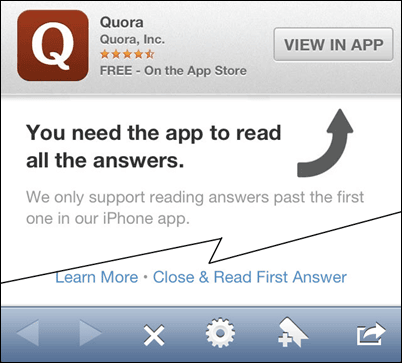 You have to download the Quora app in order to even use the full site