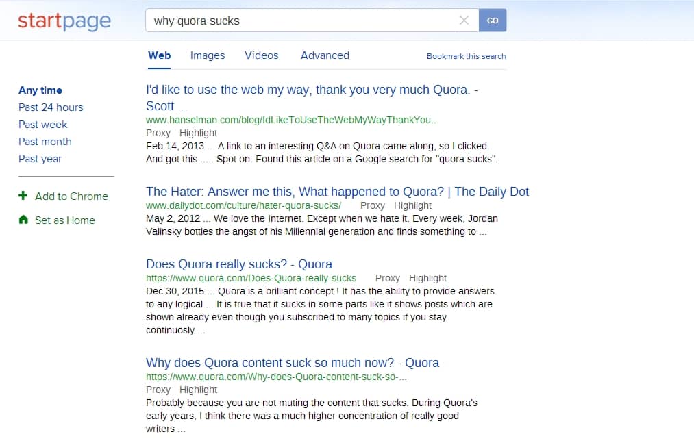 Quora pollutes internet searches on mobile devices